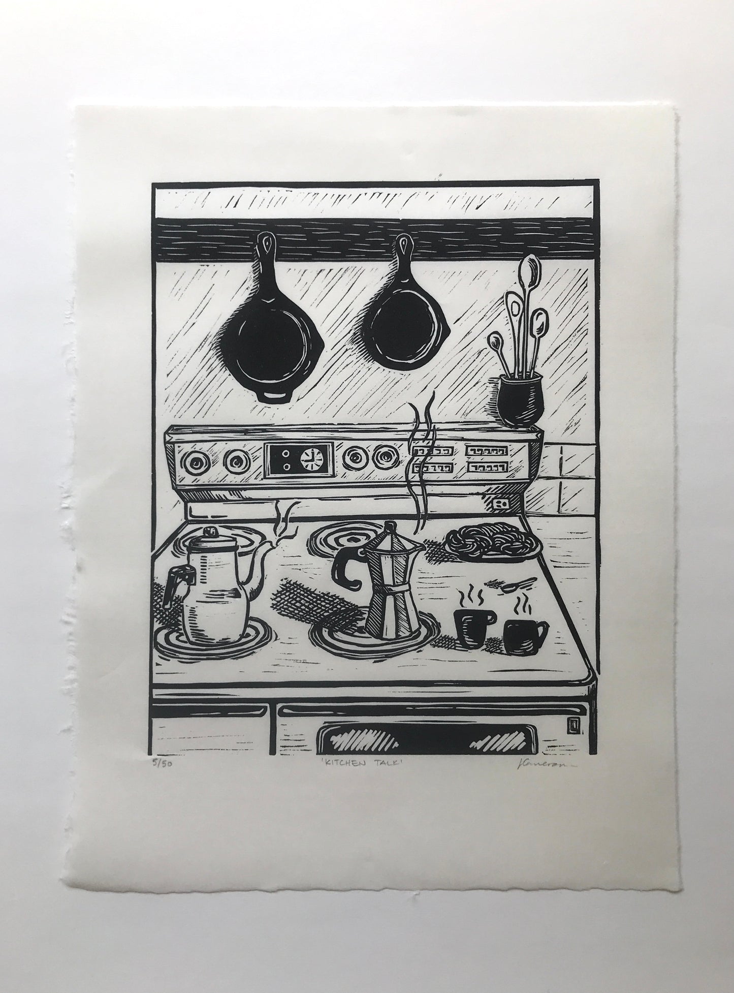 Kitchen Talk Original Linoprint