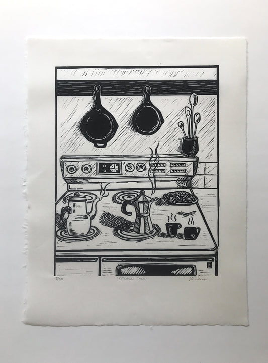 Kitchen Talk Original Linoprint