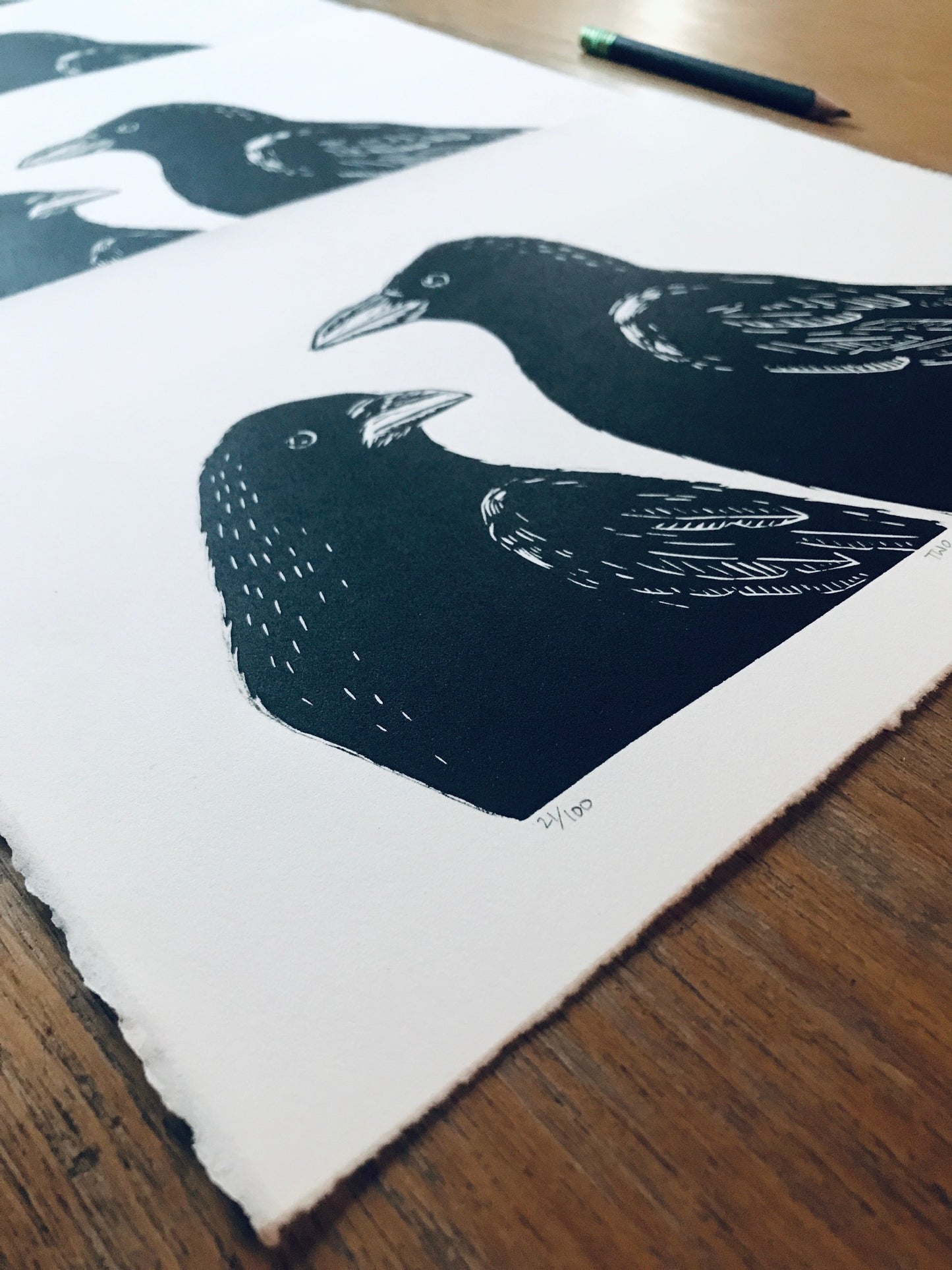 Two Crows Linoprint