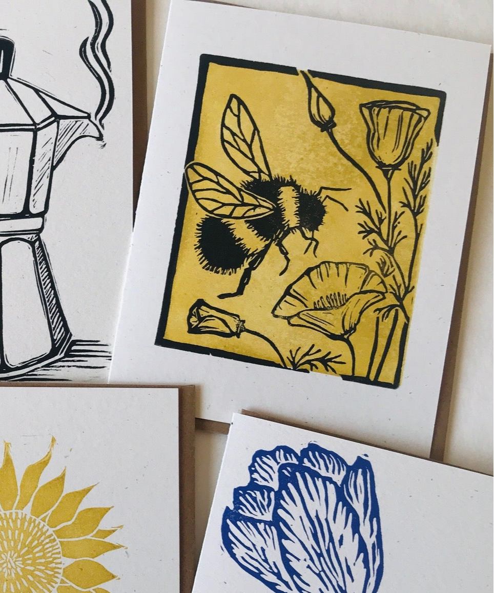 Bee & California Poppies Greeting Card