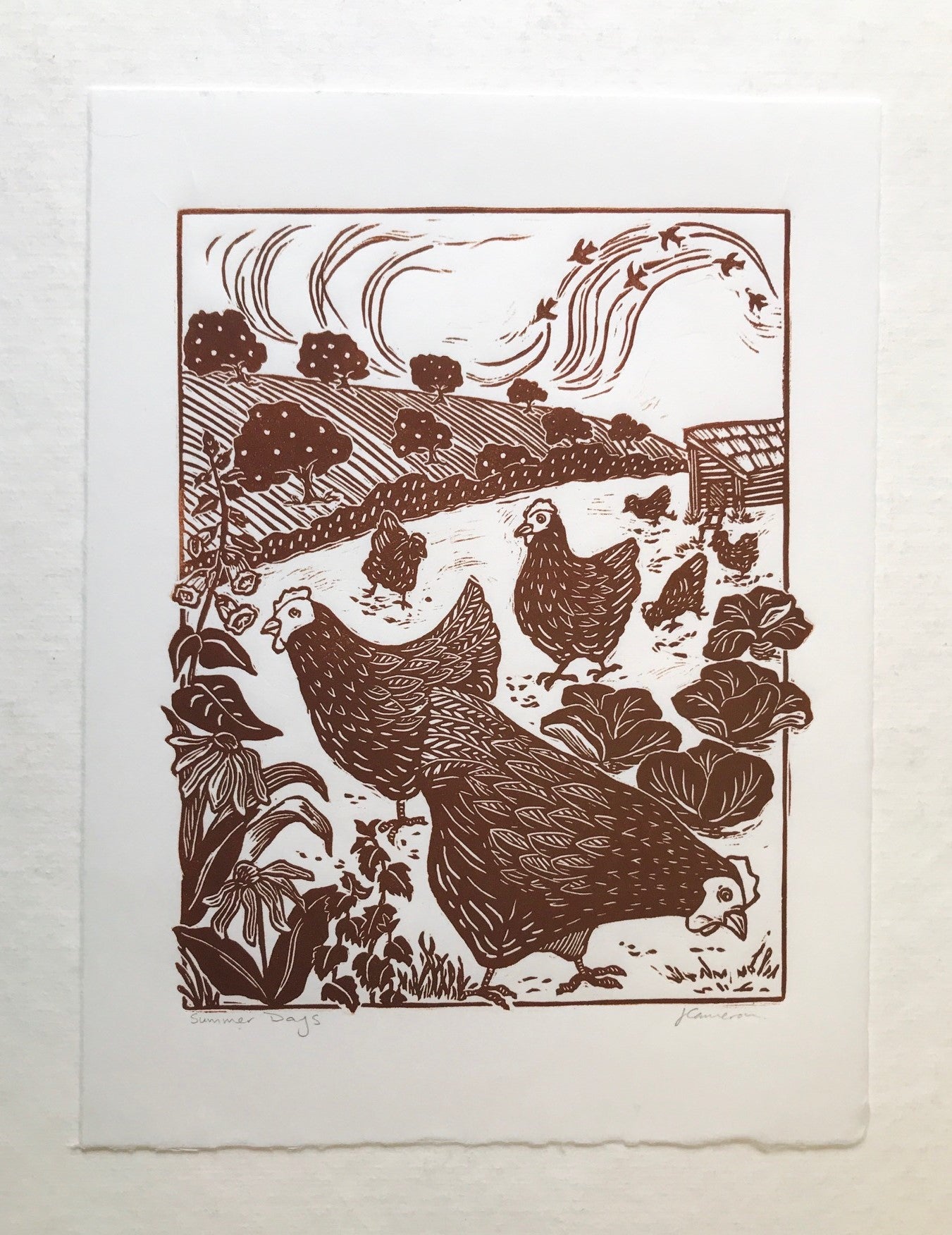 Hens Original Linocut Print