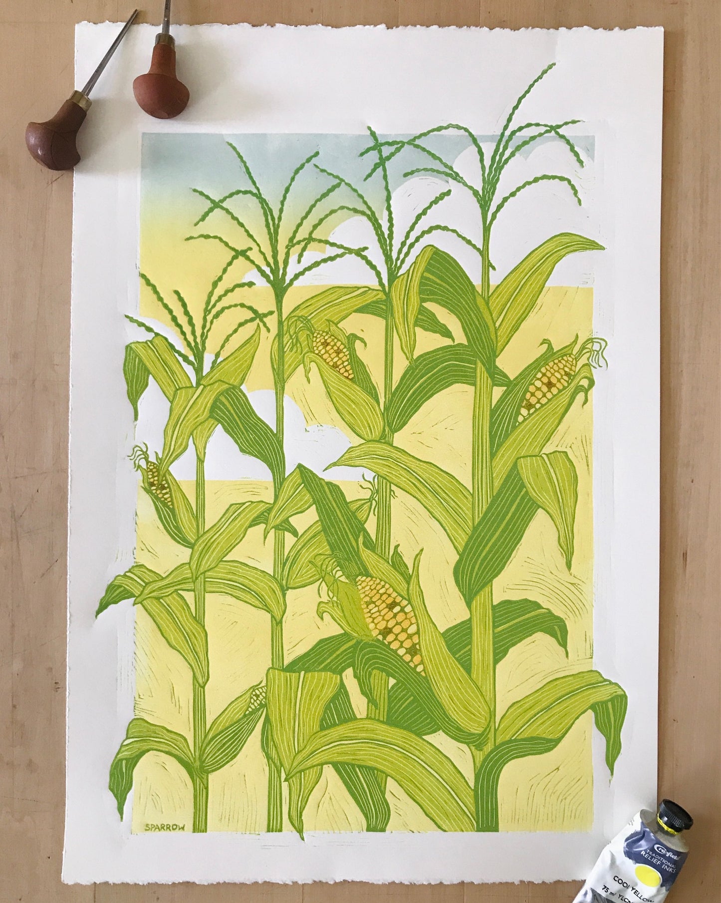 Cornfield Reduction Linoprint