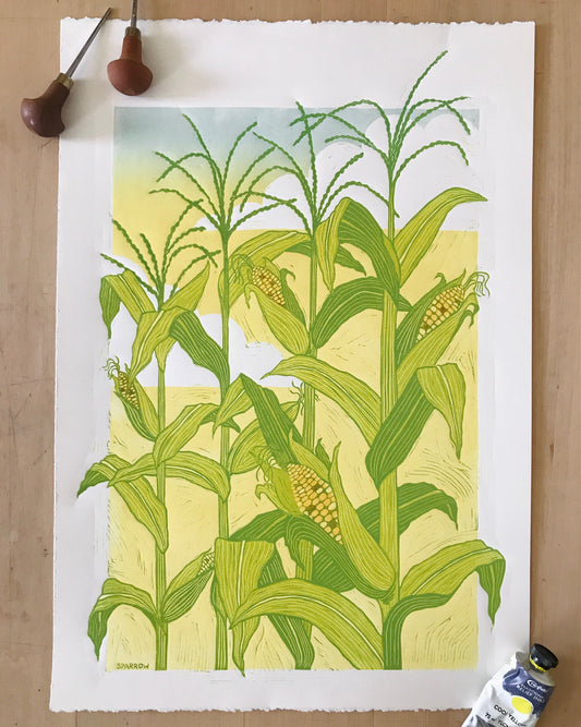 Cornfield Reduction Linoprint