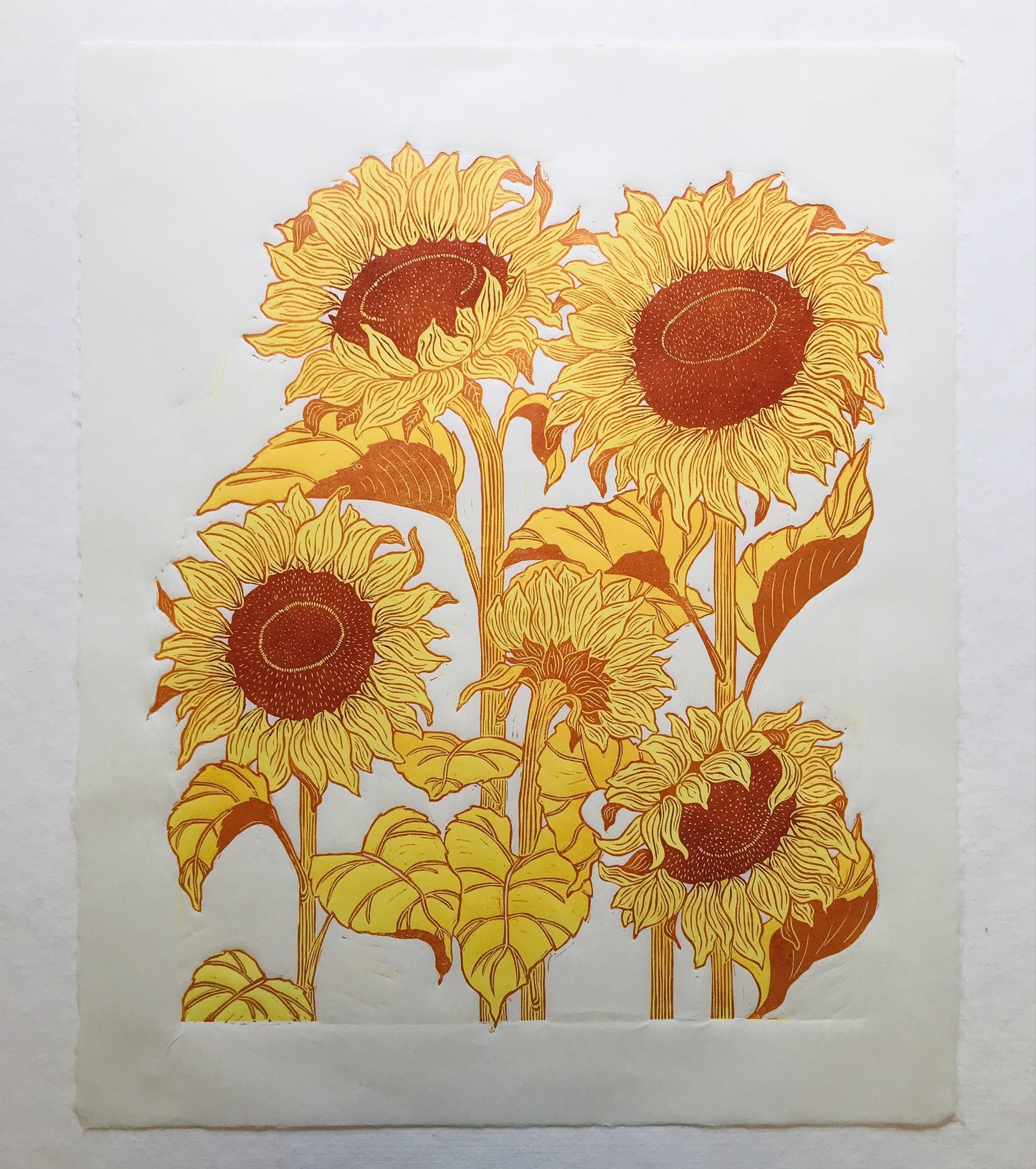 Sunflowers Reduction Linoprint