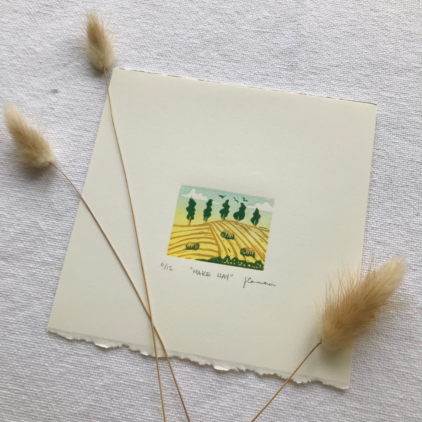 Make Hay Original Reduction Linocut