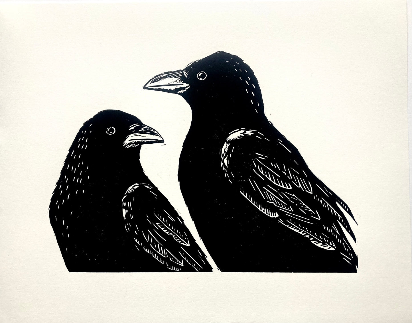 Two Crows Linoprint
