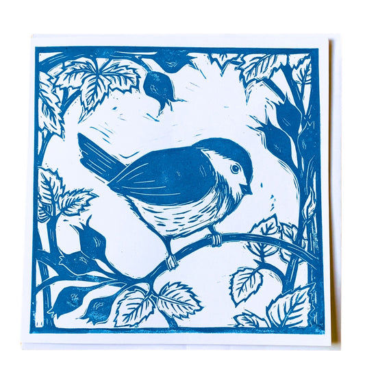 Chickadee & Rosehips Greeting Card