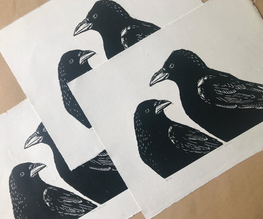 Two Crows Linoprint