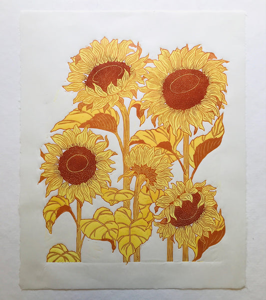 Sunflowers Reduction Linoprint
